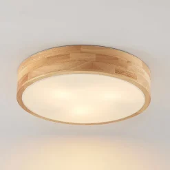 Lindby plafondlamp Tanju, Ø 40 cm, 3-lamps, eikenhout, E27