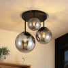 Lindby plafondlamp Teeja, rook, 3-lamps, Ø47cm, glas, E27
