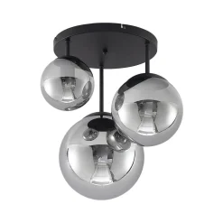 Lindby plafondlamp Teeja, rook, 3-lamps, Ø47cm, glas, E27