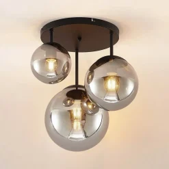 Lindby plafondlamp Teeja, rook, 3-lamps, Ø47cm, glas, E27