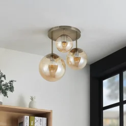 Lindby plafondlamp Teeja, amber, 3-lamps, Ø47cm, glas, E27