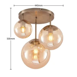 Lindby plafondlamp Teeja, amber, 3-lamps, Ø47cm, glas, E27