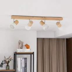 Lindby plafondlamp Thorin, 67 cm, 4-lamps, wit, hout, E14