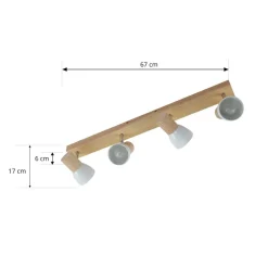 Lindby plafondlamp Thorin, 67 cm, 4-lamps, wit, hout, E14