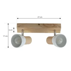 Lindby plafondlamp Thorin, 27 cm, 2-lamps, wit, hout, E14