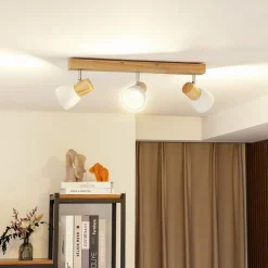 Lindby plafondlamp Thorin, 47 cm, 3-lamps, wit, hout, E14