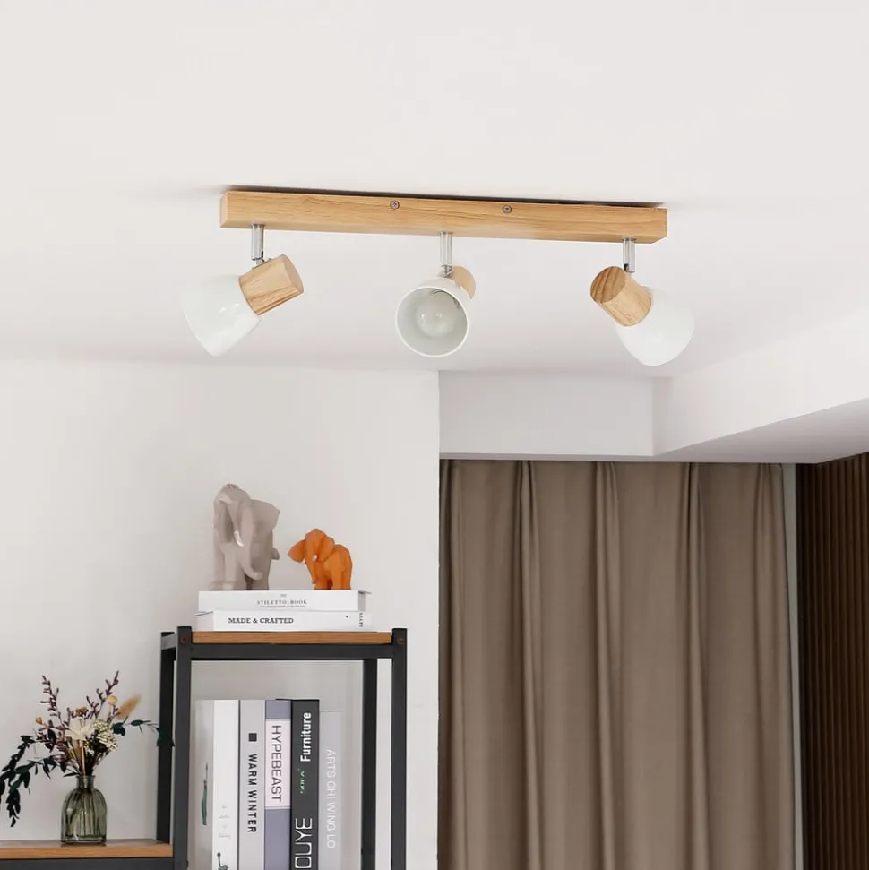 Lindby plafondlamp Thorin, 47 cm, 3-lamps, wit, hout, E14