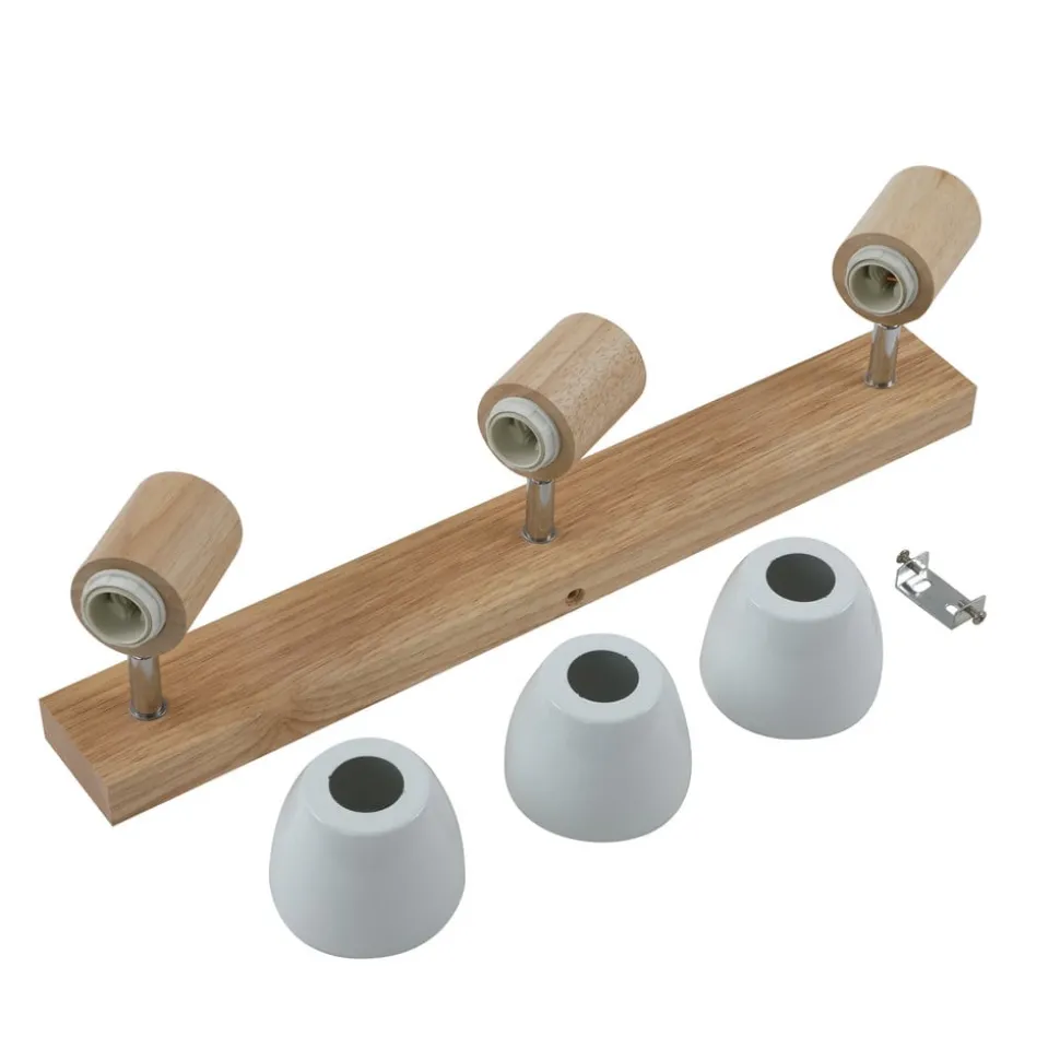 Lindby plafondlamp Thorin, 47 cm, 3-lamps, wit, hout, E14