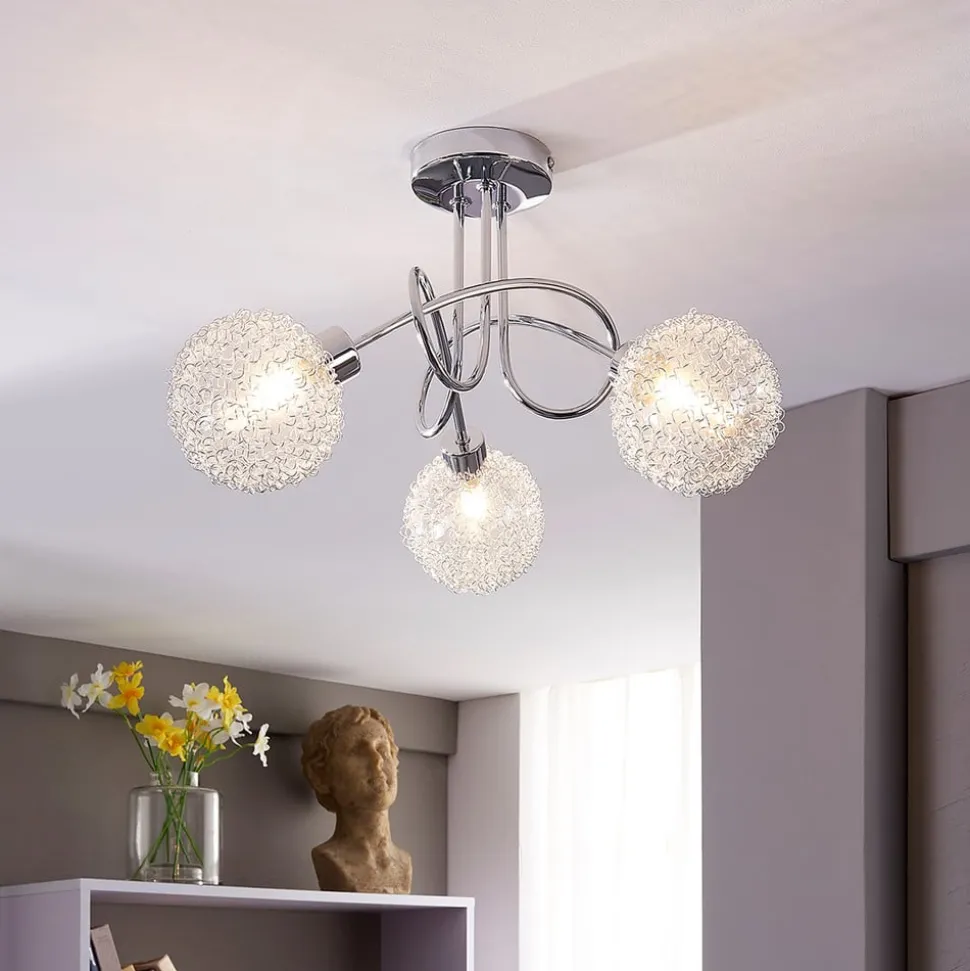 Lindby plafondlamp Ticino, Ø 40 cm, chroom, glas, metaal