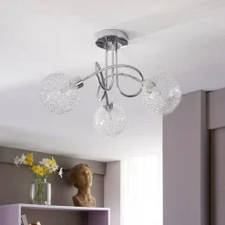 Lindby plafondlamp Ticino, Ø 40 cm, chroom, glas, metaal