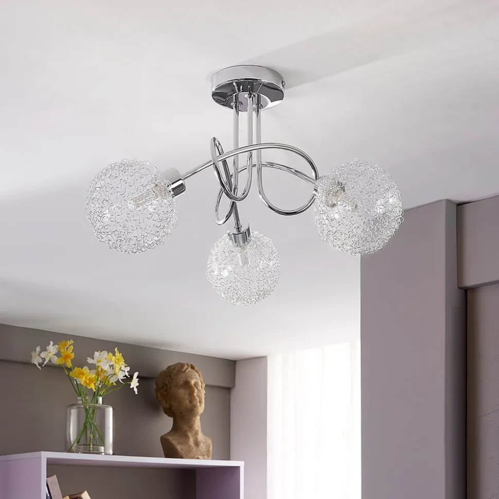 Lindby plafondlamp Ticino, Ø 40 cm, chroom, glas, metaal