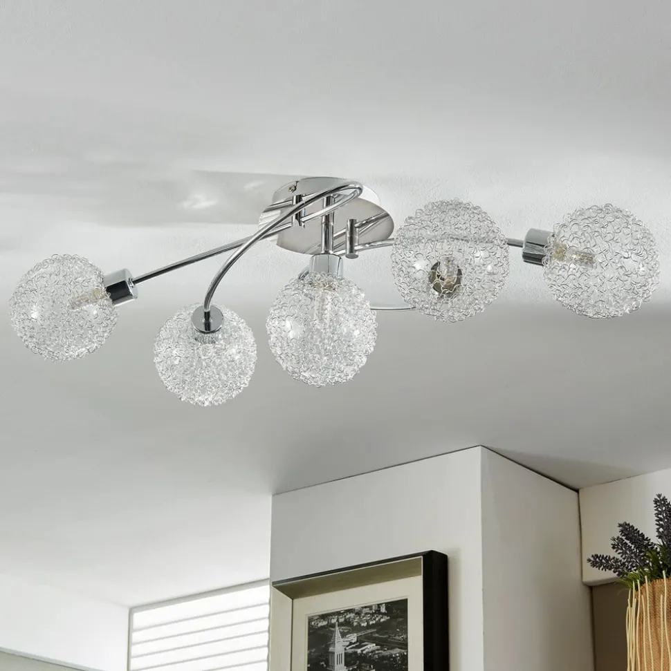 Lindby plafondlamp Ticino, 65 cm, 5-lamps, metaal, glas