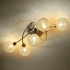 Lindby plafondlamp Ticino, 65 cm, 5-lamps, metaal, glas