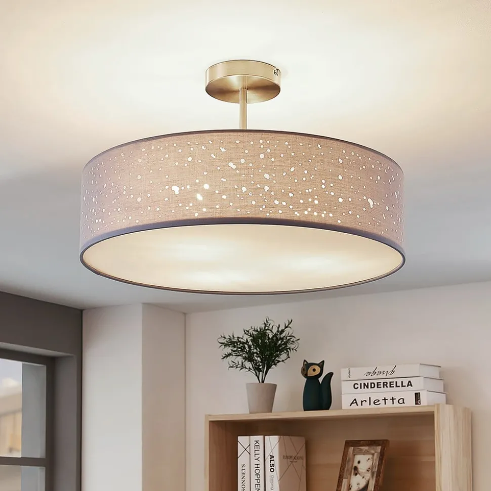 Lindby plafondlamp Umma, afstand, grijs, stof, Ø 50 cm, E27