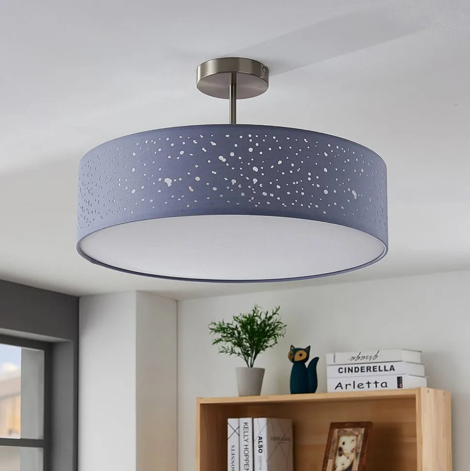 Lindby plafondlamp Umma, afstand, grijs, stof, Ø 50 cm, E27