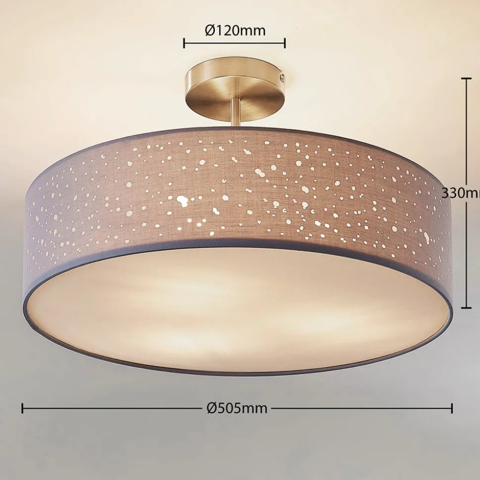 Lindby plafondlamp Umma, afstand, grijs, stof, Ø 50 cm, E27