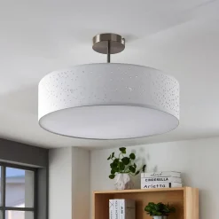 Lindby plafondlamp Umma, afstand, wit, stof, Ø 50 cm, E27