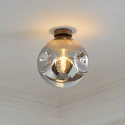 Lindby plafondlamp Valentina, E27, rookgrijs, glas, Ø 25 cm