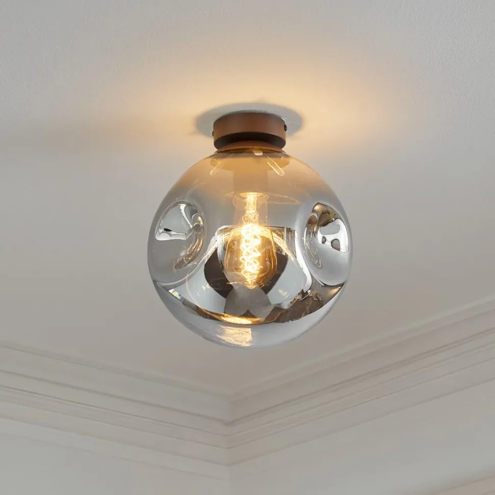 Lindby plafondlamp Valentina, E27, rookgrijs, glas, Ø 25 cm