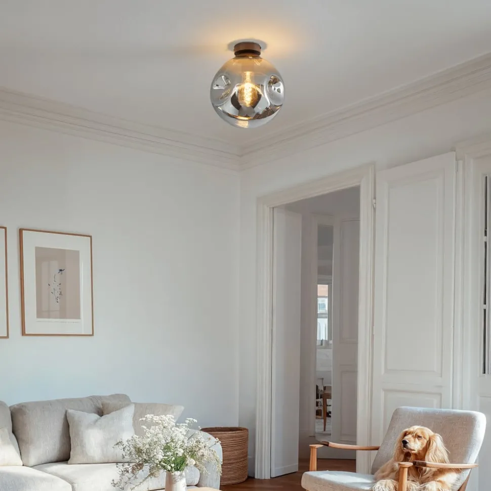 Lindby plafondlamp Valentina, E27, rookgrijs, glas, Ø 25 cm