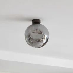 Lindby plafondlamp Valentina, E27, rookgrijs, glas, Ø 25 cm