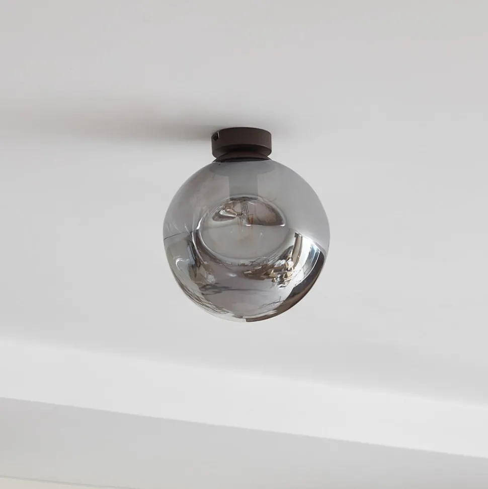 Lindby plafondlamp Valentina, E27, rookgrijs, glas, Ø 25 cm