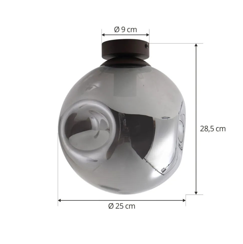 Lindby plafondlamp Valentina, E27, rookgrijs, glas, Ø 25 cm