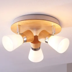 Lindby plafondlamp Vivica, Ø 26 cm, chroom, glas, hout