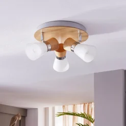 Lindby plafondlamp Vivica, Ø 26 cm, chroom, glas, hout