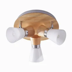 Lindby plafondlamp Vivica, Ø 26 cm, chroom, glas, hout