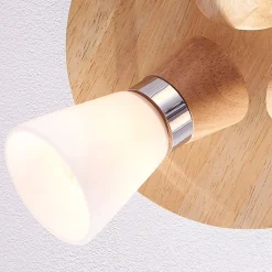 Lindby plafondlamp Vivica, Ø 26 cm, chroom, glas, hout