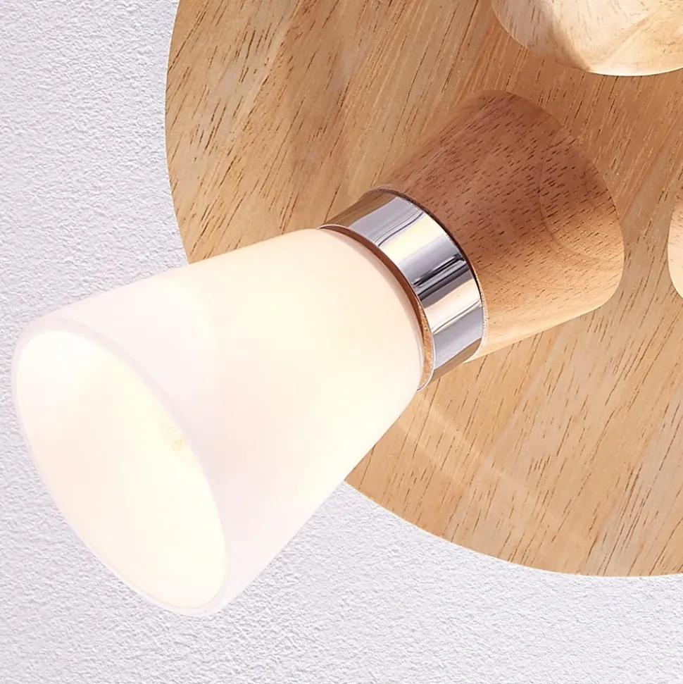 Lindby plafondlamp Vivica, Ø 26 cm, chroom, glas, hout