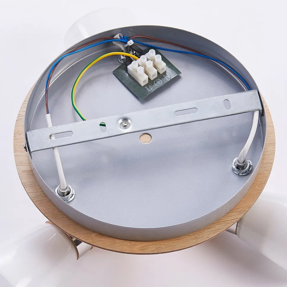 Lindby plafondlamp Vivica, Ø 26 cm, chroom, glas, hout