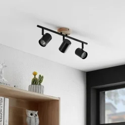 Lindby plafondlamp Xiomara, 3-lamps, 68 cm lang, hout