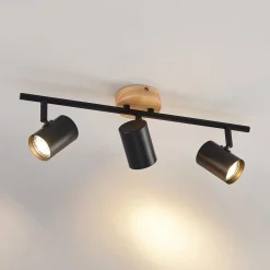 Lindby plafondlamp Xiomara, 3-lamps, 68 cm lang, hout