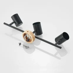 Lindby plafondlamp Xiomara, 3-lamps, 68 cm lang, hout