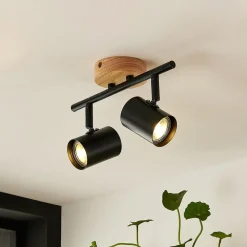 Lindby plafondlamp Xiomara, 2-lamps, 27 cm lang, hout