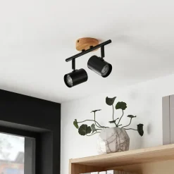 Lindby plafondlamp Xiomara, 2-lamps, 27 cm lang, hout