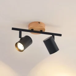 Lindby plafondlamp Xiomara, 2-lamps, 27 cm lang, hout