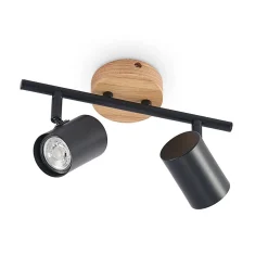 Lindby plafondlamp Xiomara, 2-lamps, 27 cm lang, hout