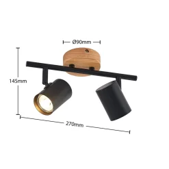 Lindby plafondlamp Xiomara, 2-lamps, 27 cm lang, hout