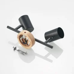 Lindby plafondlamp Xiomara, 2-lamps, 27 cm lang, hout