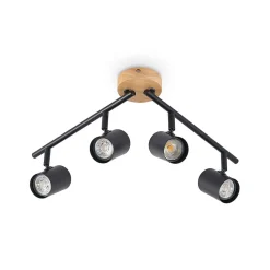 Lindby plafondlamp Xiomara, 4-lamps, 68 cm lang, hout