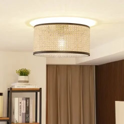 Lindby plafondlamp Yaelle, 22 cm hoog, rotan, zwart, E27