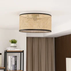 Lindby plafondlamp Yaelle, 22 cm hoog, rotan, zwart, E27