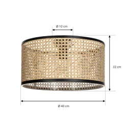 Lindby plafondlamp Yaelle, 22 cm hoog, rotan, zwart, E27