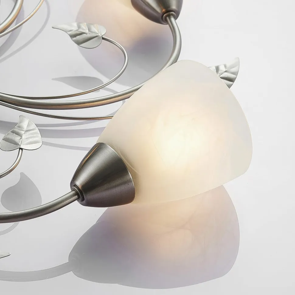 Lindby plafondlamp Yannie, 5-lamps, 60cm, nikkel/wit, glas