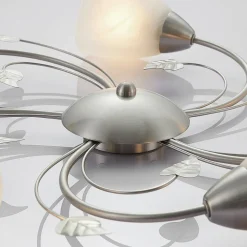 Lindby plafondlamp Yannie, 5-lamps, 60cm, nikkel/wit, glas