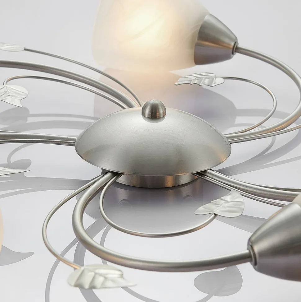 Lindby plafondlamp Yannie, 5-lamps, 60cm, nikkel/wit, glas