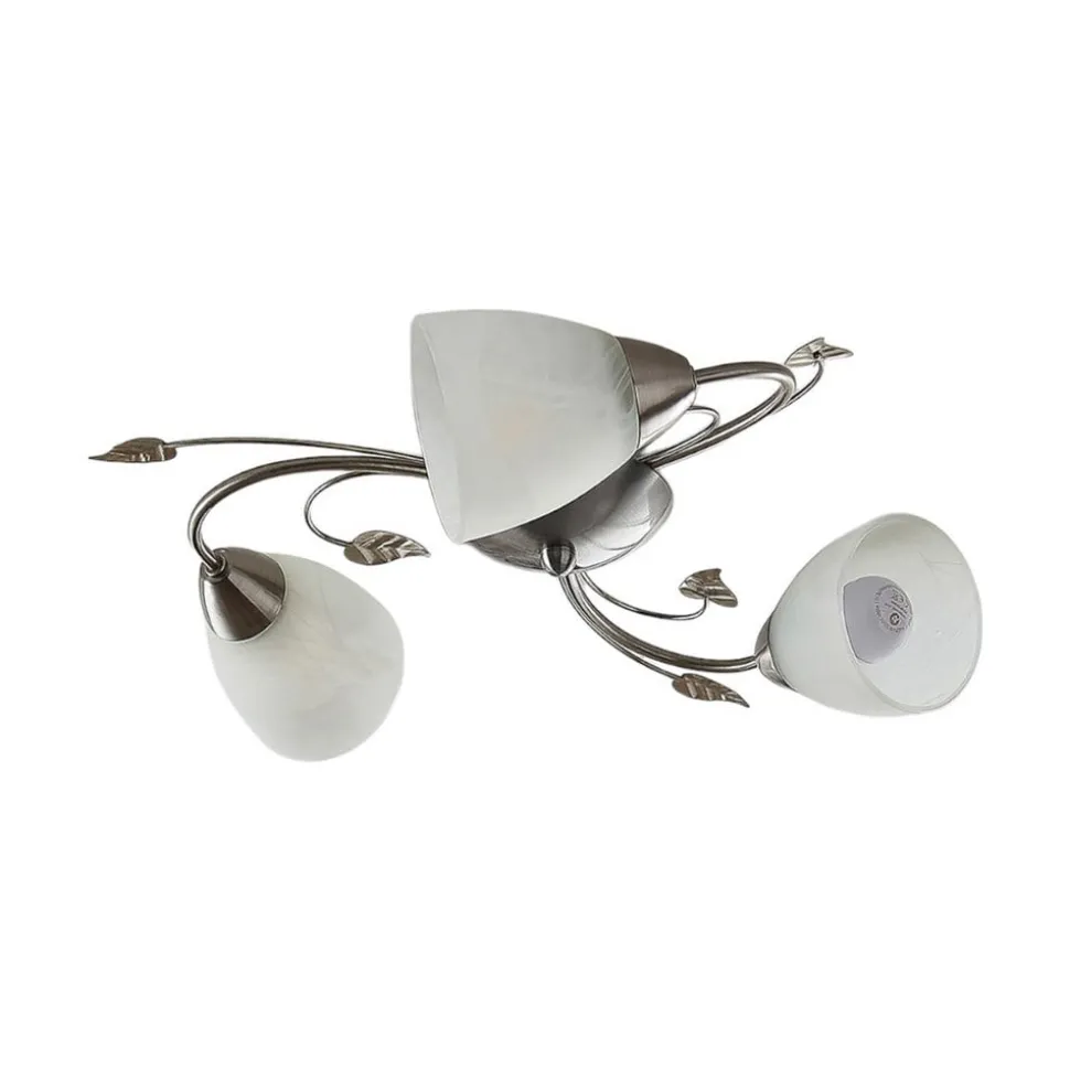 Lindby plafondlamp Yannie, 3-lamps, 50cm, nikkel/wit, glas